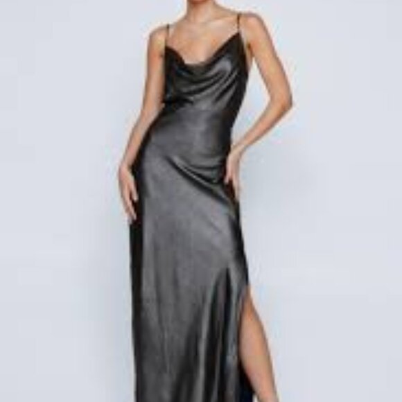 Nasty Gal Azema metallic silver maxi slip dress plus size 22 NWT - Picture 1 of 6